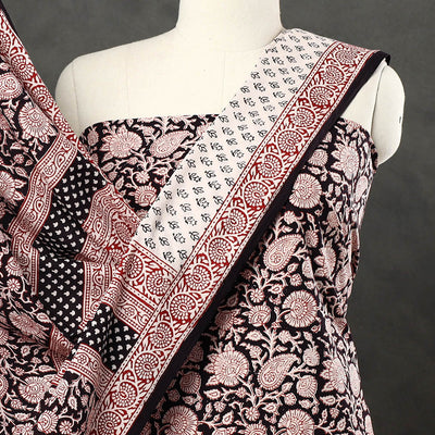 Black - 3pc Bagh Print Cotton Dress Material Set 49