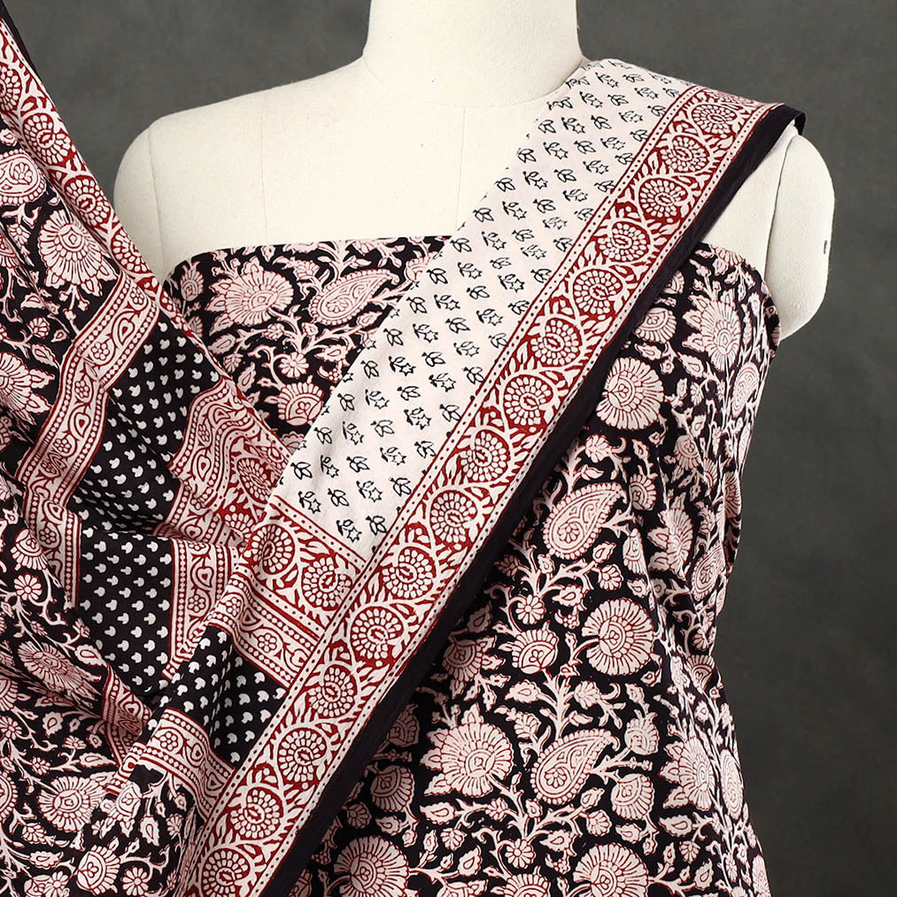 Black - 3pc Bagh Print Cotton Dress Material Set 49