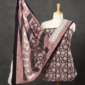 Black - 3pc Bagh Print Cotton Dress Material Set 49