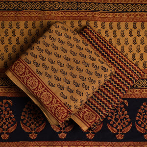 Brown - 3pc Bagh Print Cotton Dress Material Set 44