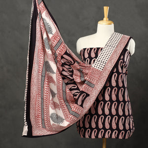 Black - 3pc Bagh Print Cotton Dress Material Set 52