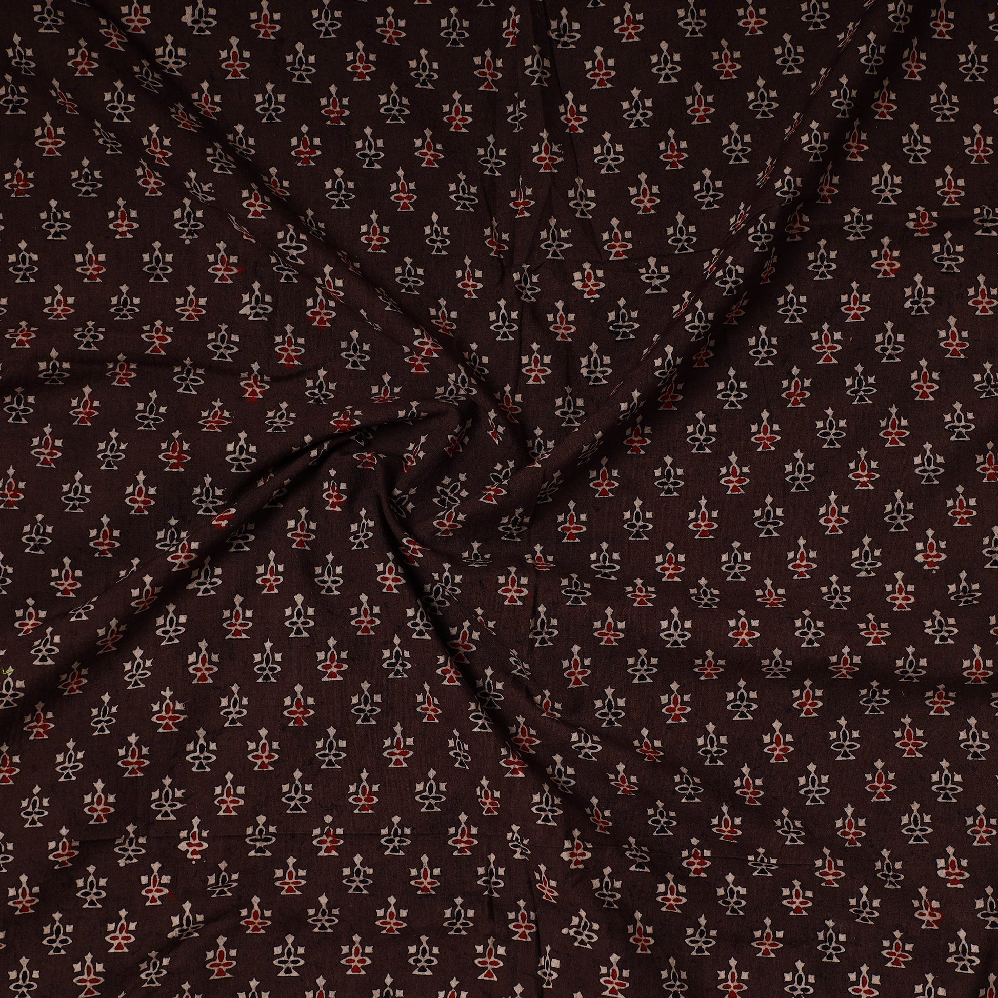 Brown - Ajrakh Block Printed Cotton Precut Fabric (1.5 meter) 28