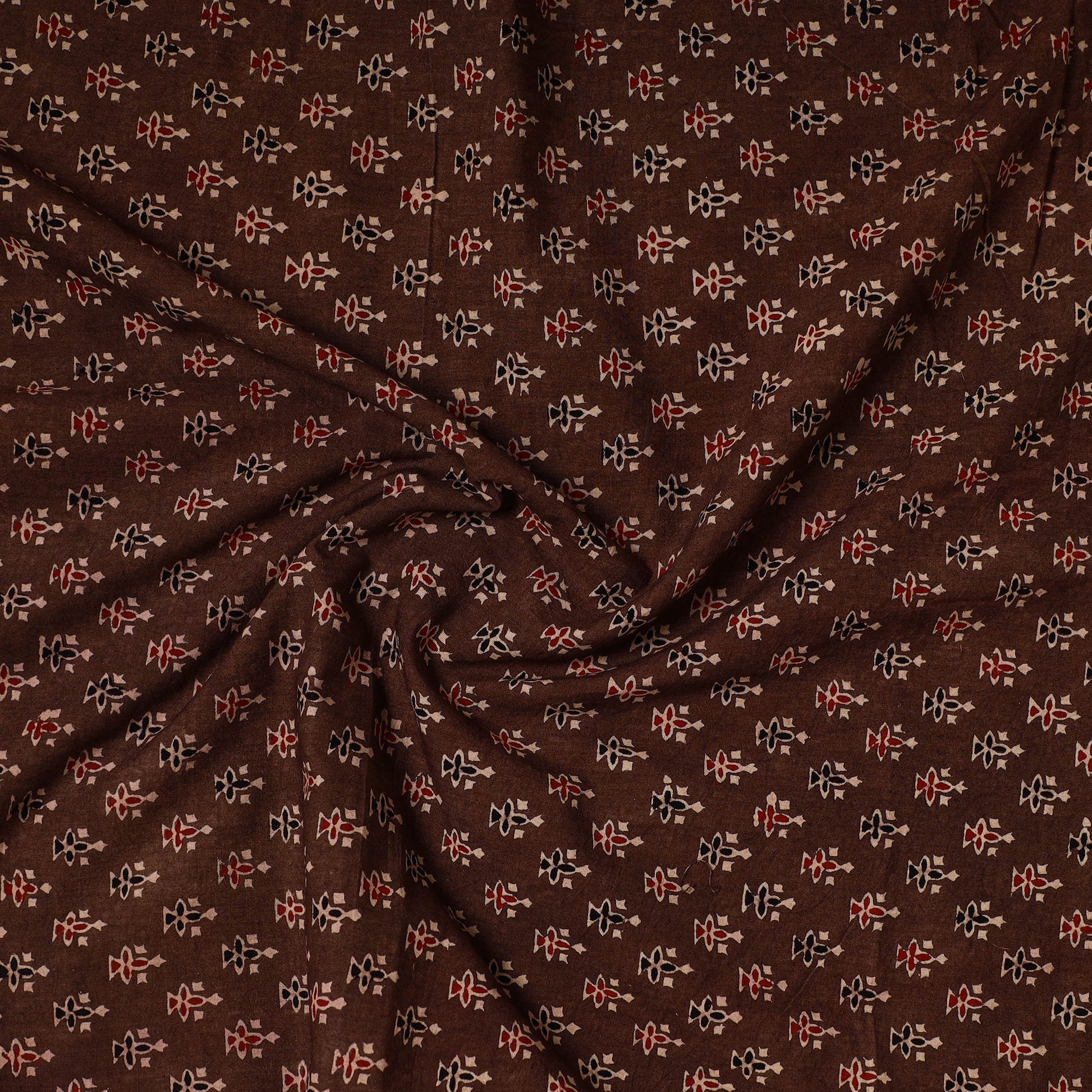 Brown - Ajrakh Block Printed Cotton Precut Fabric (1.5 meter) 29