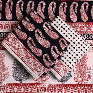 Black - 3pc Bagh Print Cotton Dress Material Set 52