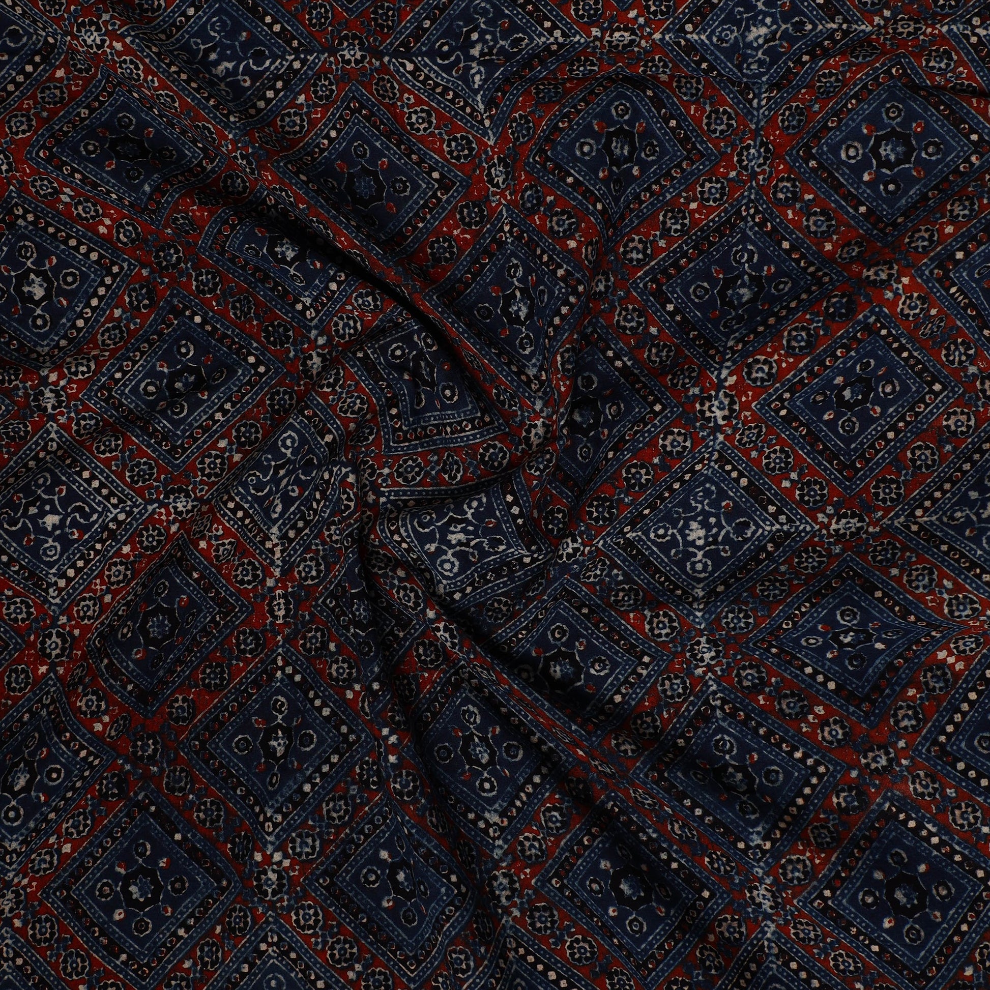 Blue - Ajrakh Block Printed Cotton Precut Fabric (1 meter) 32