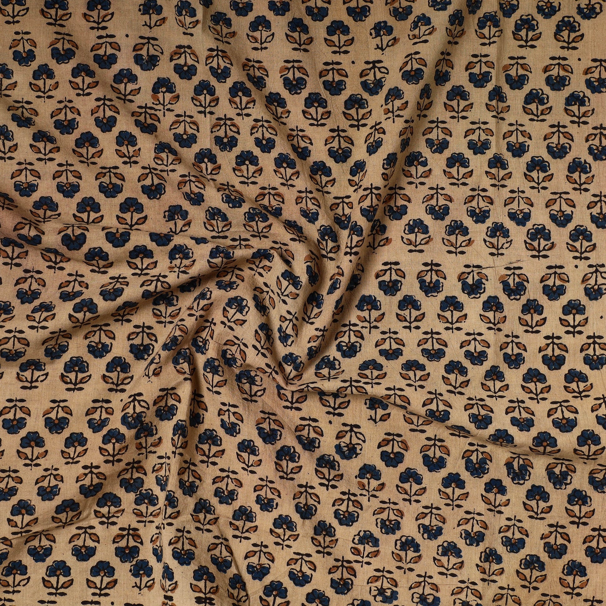 Beige - Ajrakh Block Printed Cotton Precut Fabric (0.8 meter) 35