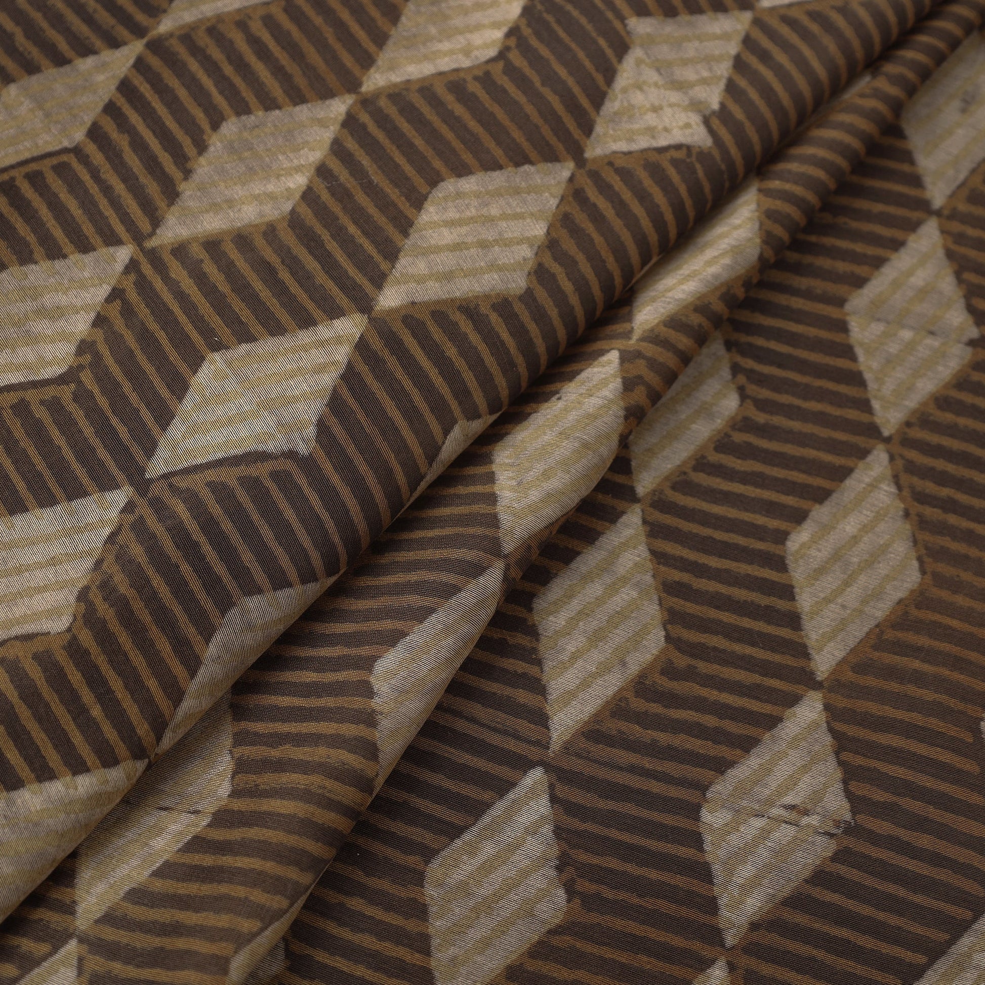 Brown - Natural Dyed Chanderi Silk Akola Print Fabric 11