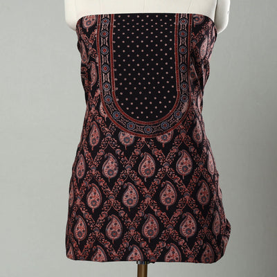 Black - Hand Block Print Cotton 3pc Ajrakh Dress Material 09