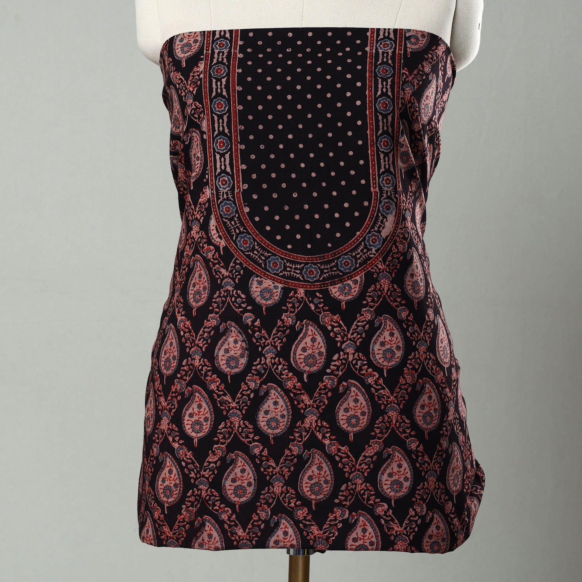 Black - Hand Block Print Cotton 3pc Ajrakh Dress Material 09