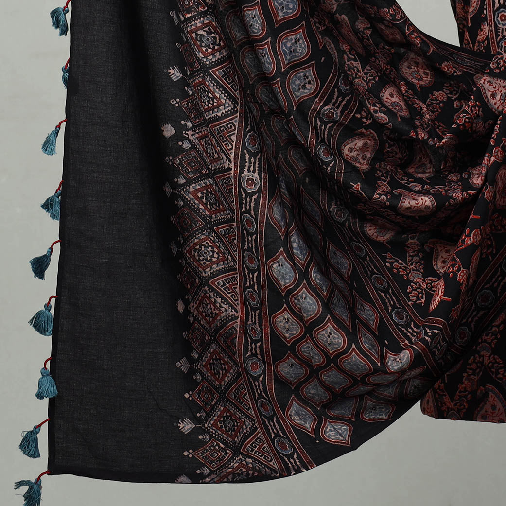 Black - Hand Block Print Cotton 3pc Ajrakh Dress Material 09