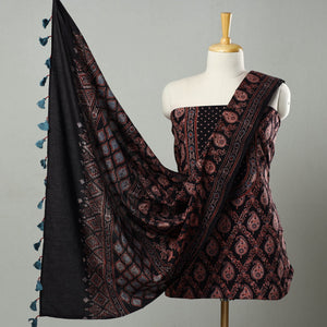 Black - Hand Block Print Cotton 3pc Ajrakh Dress Material 09