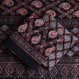 Black - Hand Block Print Cotton 3pc Ajrakh Dress Material 09