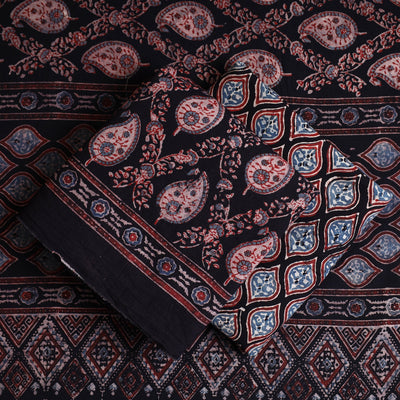 Black - Hand Block Print Cotton 3pc Ajrakh Dress Material 09