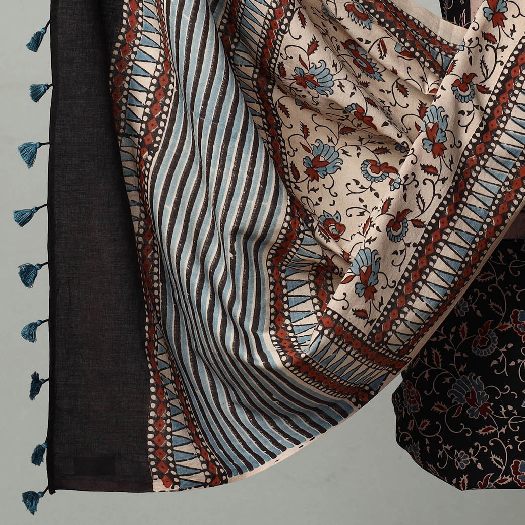 Black - Hand Block Print Cotton 3pc Ajrakh Dress Material 12