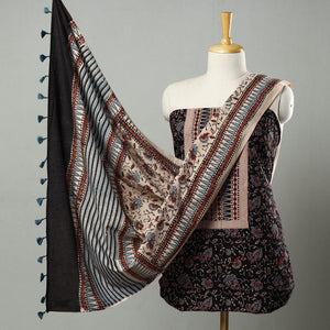 Black - Hand Block Print Cotton 3pc Ajrakh Dress Material 12