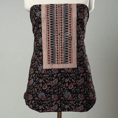 Black - Hand Block Print Cotton 3pc Ajrakh Dress Material 12
