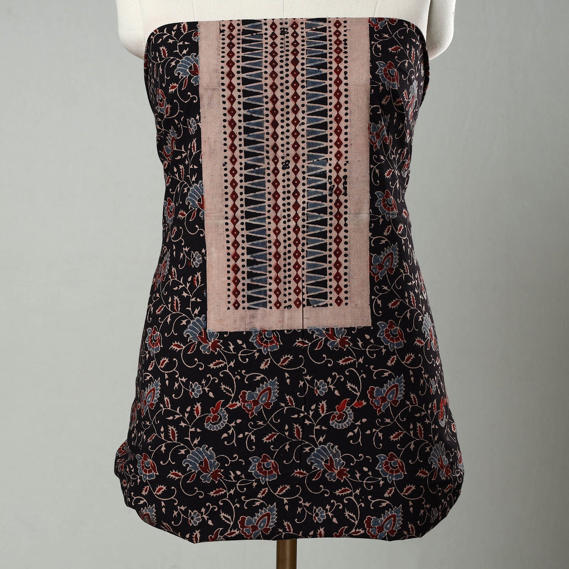 Black - Hand Block Print Cotton 3pc Ajrakh Dress Material 12