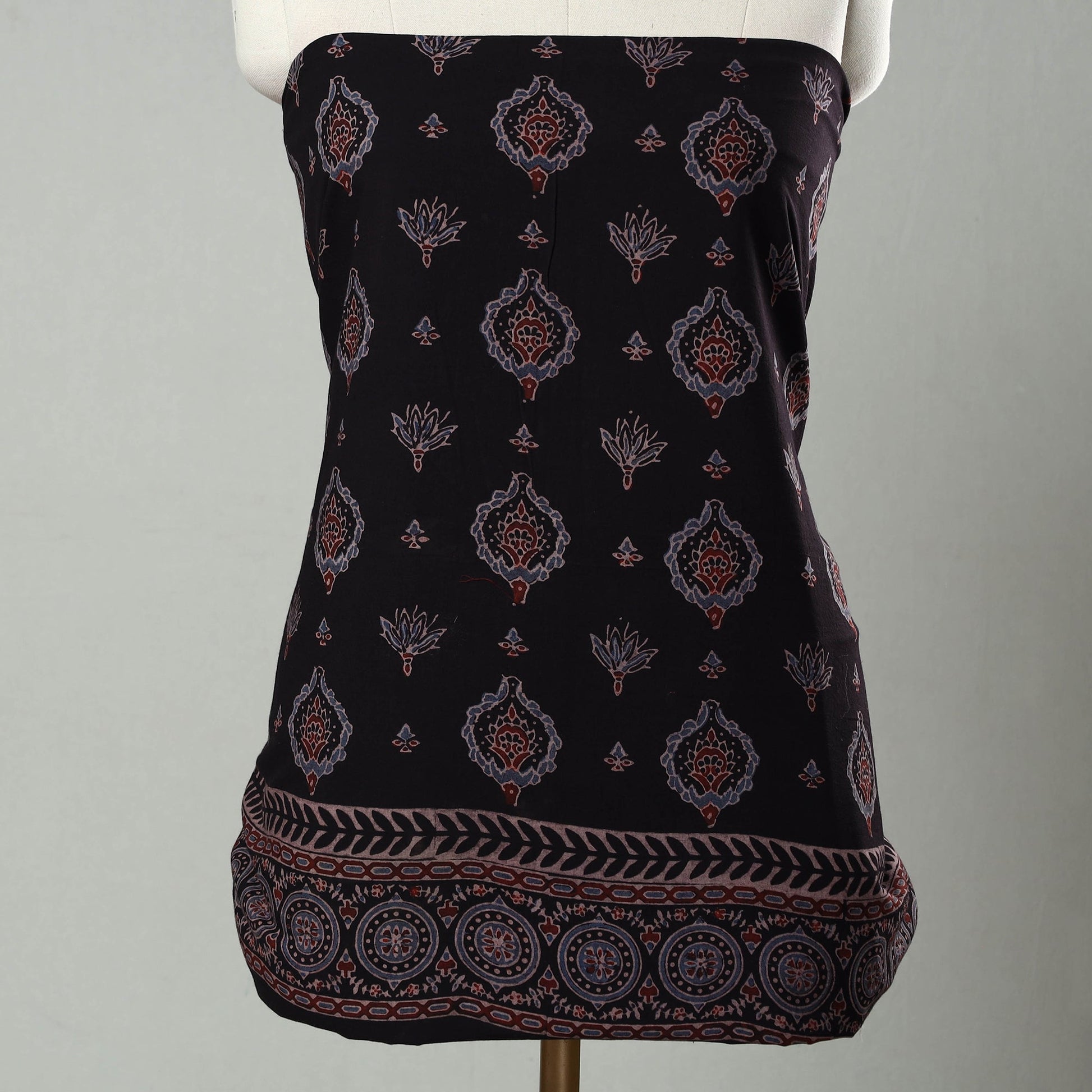 Black - Hand Block Print Cotton 3pc Ajrakh Dress Material 14