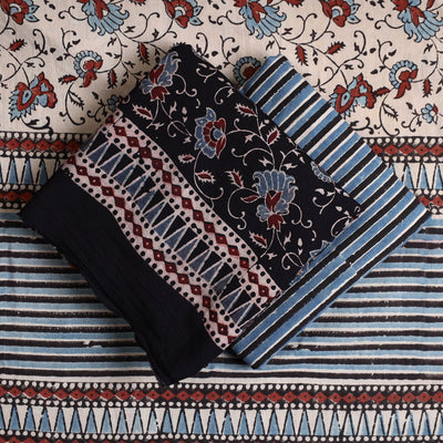 Black - Hand Block Print Cotton 3pc Ajrakh Dress Material 12