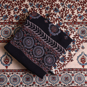 Black - Hand Block Print Cotton 3pc Ajrakh Dress Material 14