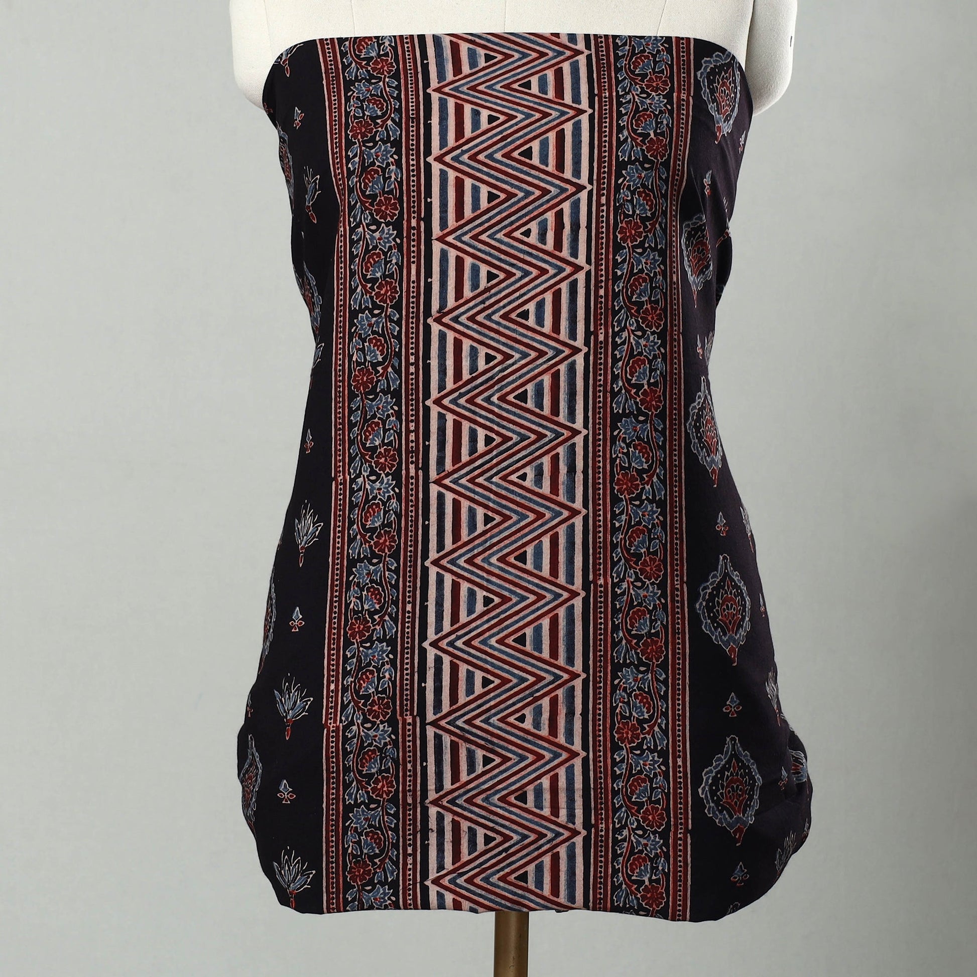Black - Hand Block Print Cotton 3pc Ajrakh Dress Material 19