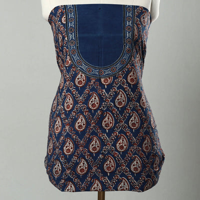 Blue - Hand Block Print Cotton 3pc Ajrakh Dress Material 21