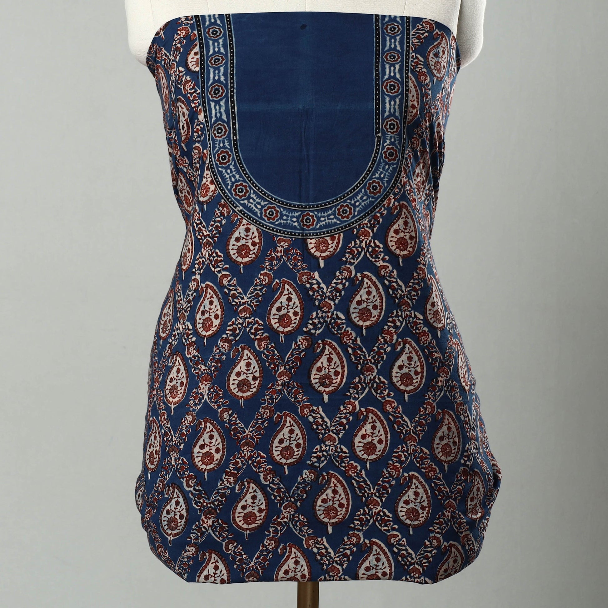 Blue - Hand Block Print Cotton 3pc Ajrakh Dress Material 21