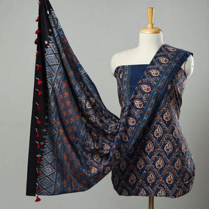 Blue - Hand Block Print Cotton 3pc Ajrakh Dress Material 21