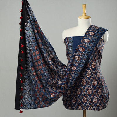 Blue - Hand Block Print Cotton 3pc Ajrakh Dress Material 21