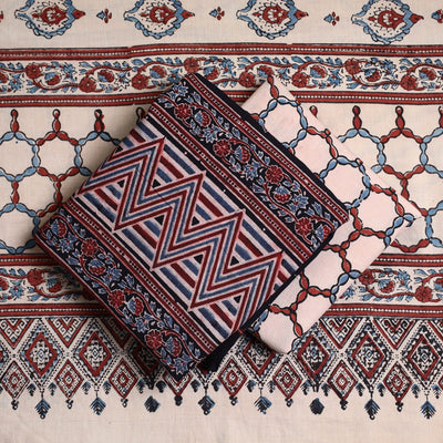 Black - Hand Block Print Cotton 3pc Ajrakh Dress Material 19