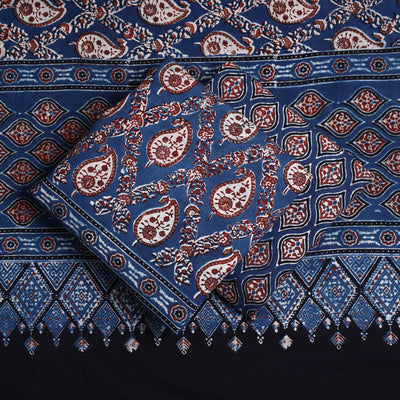 Blue - Hand Block Print Cotton 3pc Ajrakh Dress Material 21