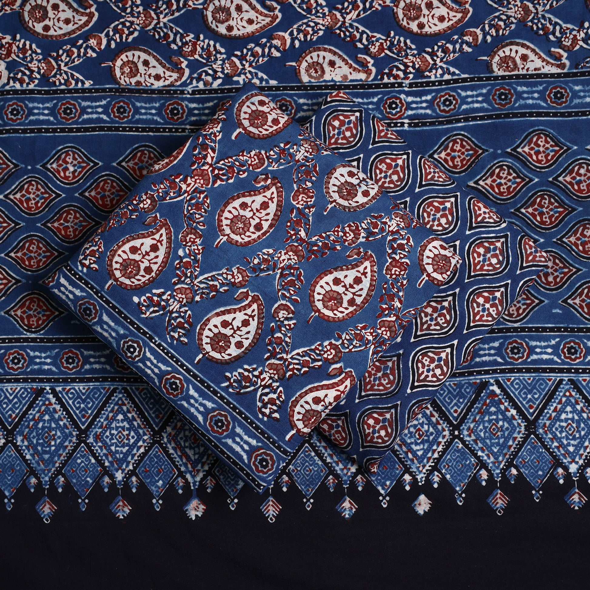 Blue - Hand Block Print Cotton 3pc Ajrakh Dress Material 21