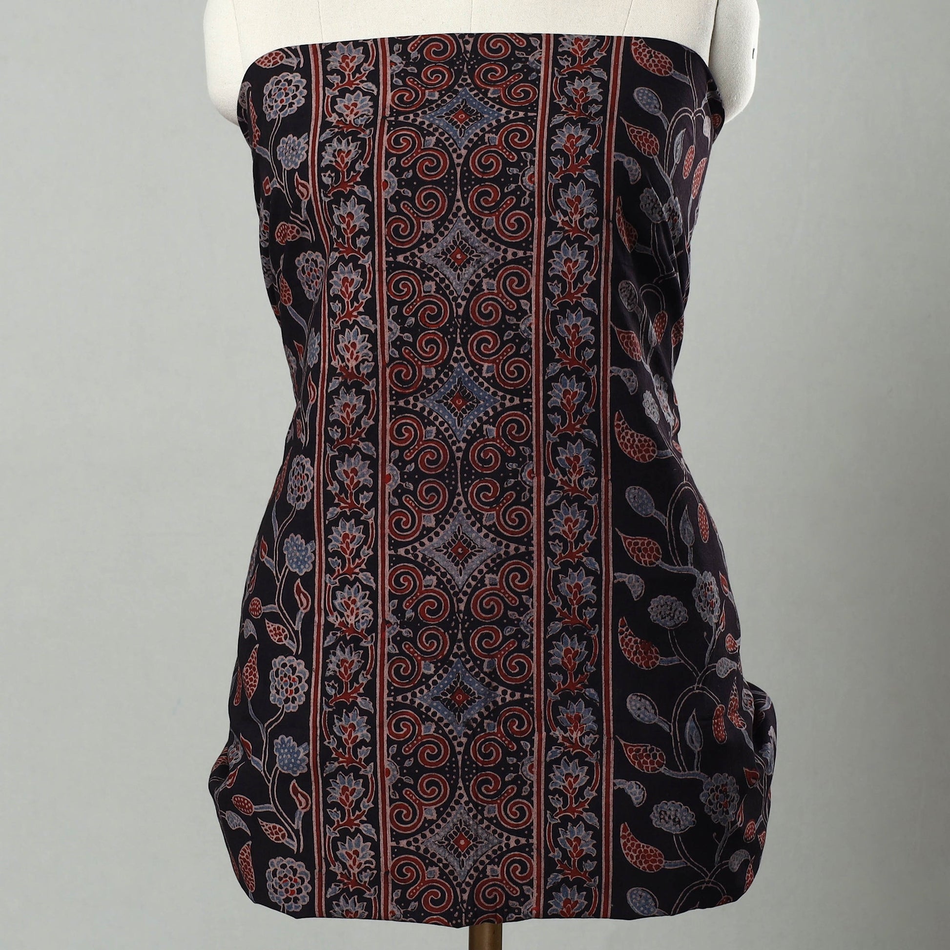 Black - Hand Block Print Cotton 3pc Ajrakh Dress Material 24