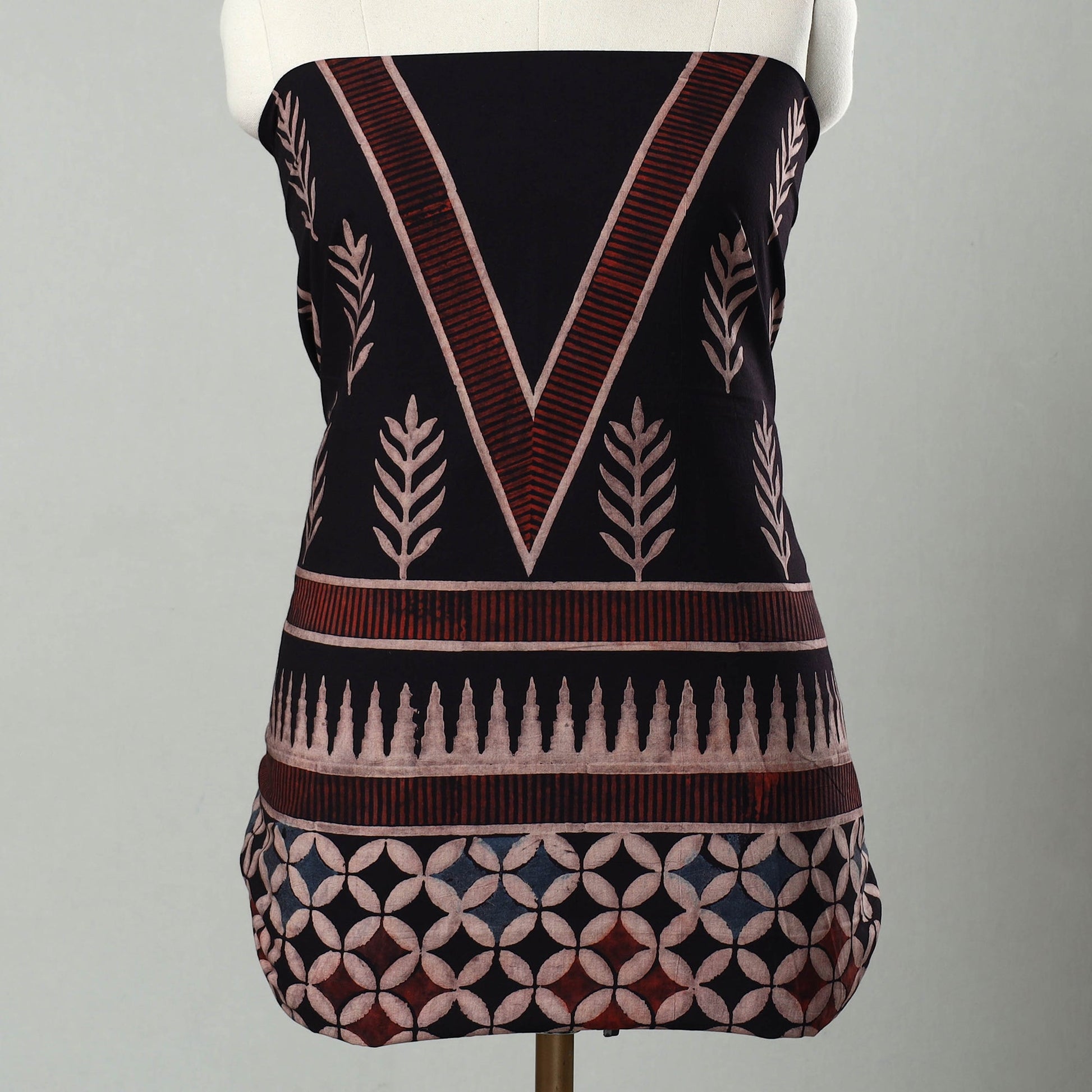 Black - Hand Block Print Cotton 3pc Ajrakh Dress Material 28