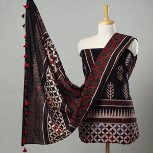 Black - Hand Block Print Cotton 3pc Ajrakh Dress Material 28