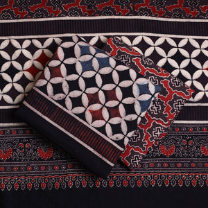 Black - Hand Block Print Cotton 3pc Ajrakh Dress Material 28