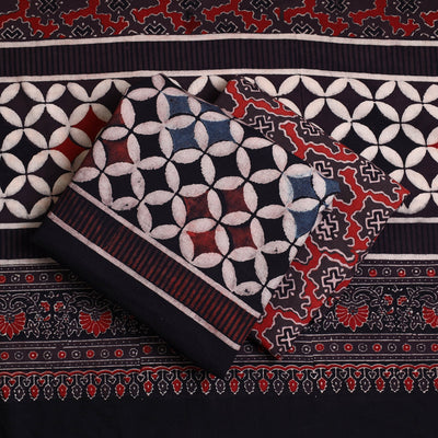 Black - Hand Block Print Cotton 3pc Ajrakh Dress Material 28
