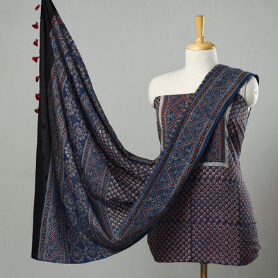 Blue - Hand Block Print Cotton 3pc Ajrakh Dress Material 30