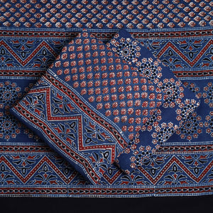 Blue - Hand Block Print Cotton 3pc Ajrakh Dress Material 30