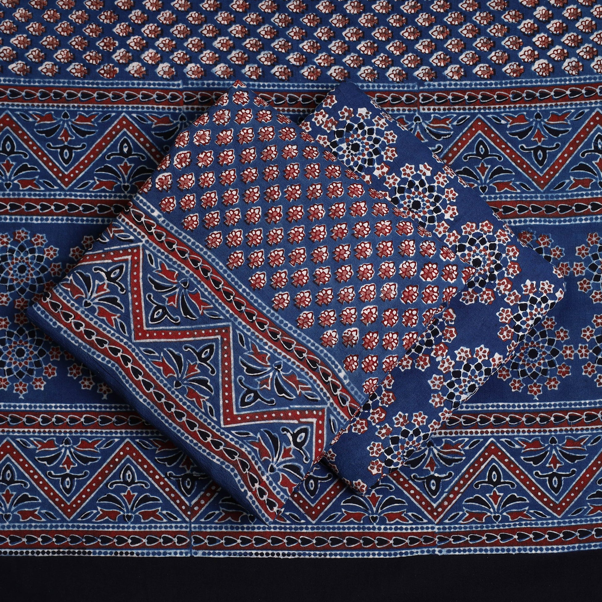 Blue - Hand Block Print Cotton 3pc Ajrakh Dress Material 30