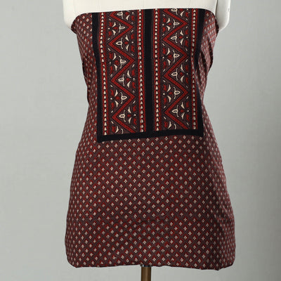 Brown - Hand Block Print Cotton 3pc Ajrakh Dress Material 35