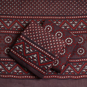 Brown - Hand Block Print Cotton 3pc Ajrakh Dress Material 35