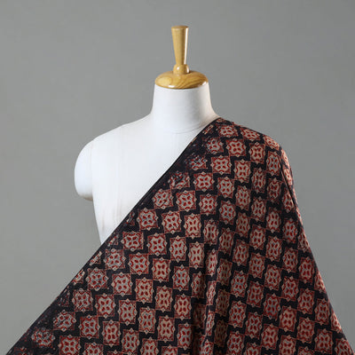 Black - Hand Block Printed Modal Silk Ajrakh Fabric 07