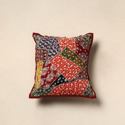 Ajrakh Tagai Patchwork Cotton Cushion Cover (16 x 16 in)