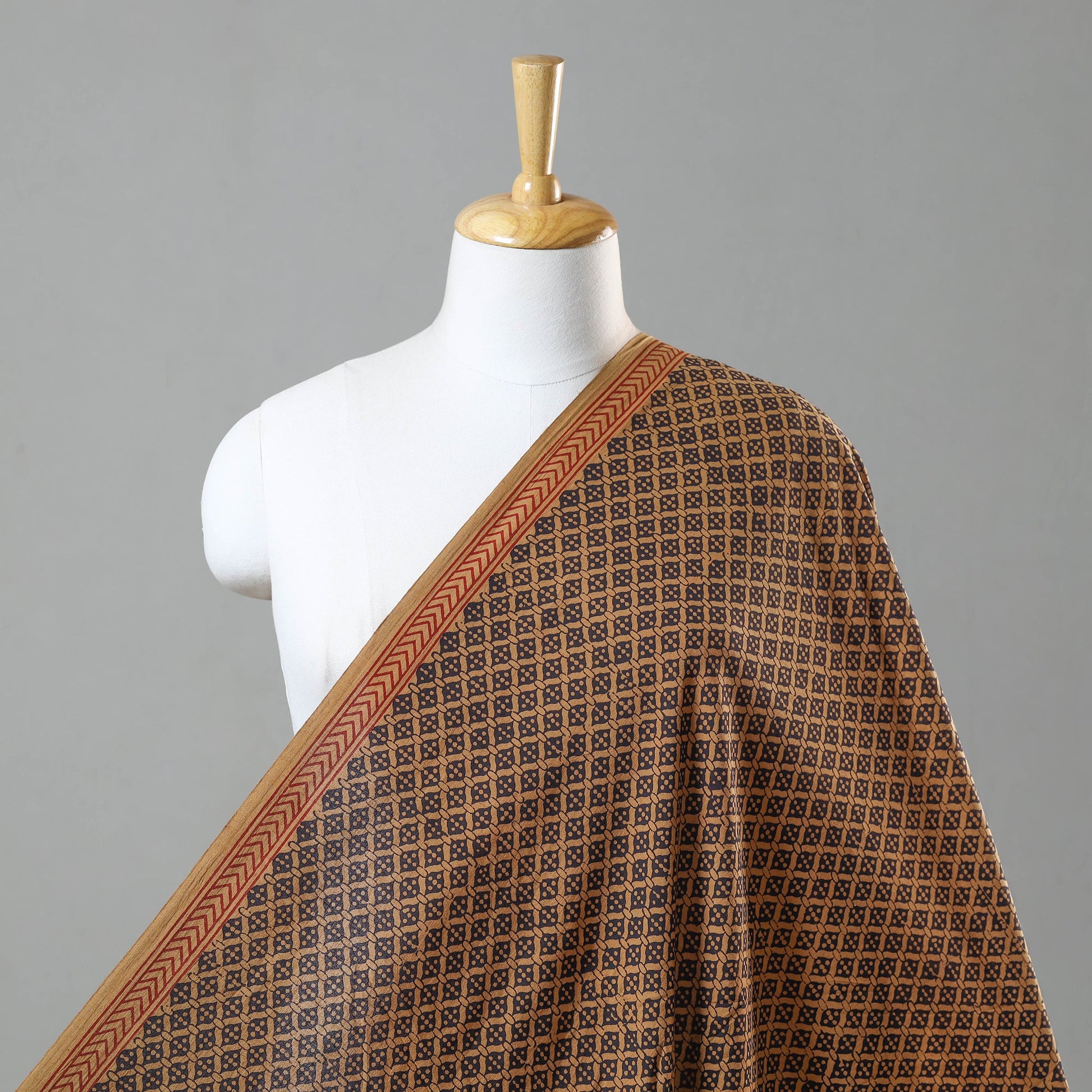 Brown - Hand Block Cotton Bagh Print Fabric 02