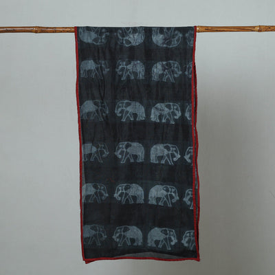 Black - Chanderi Silk Nui Shibori Tie & Dye Stole 01