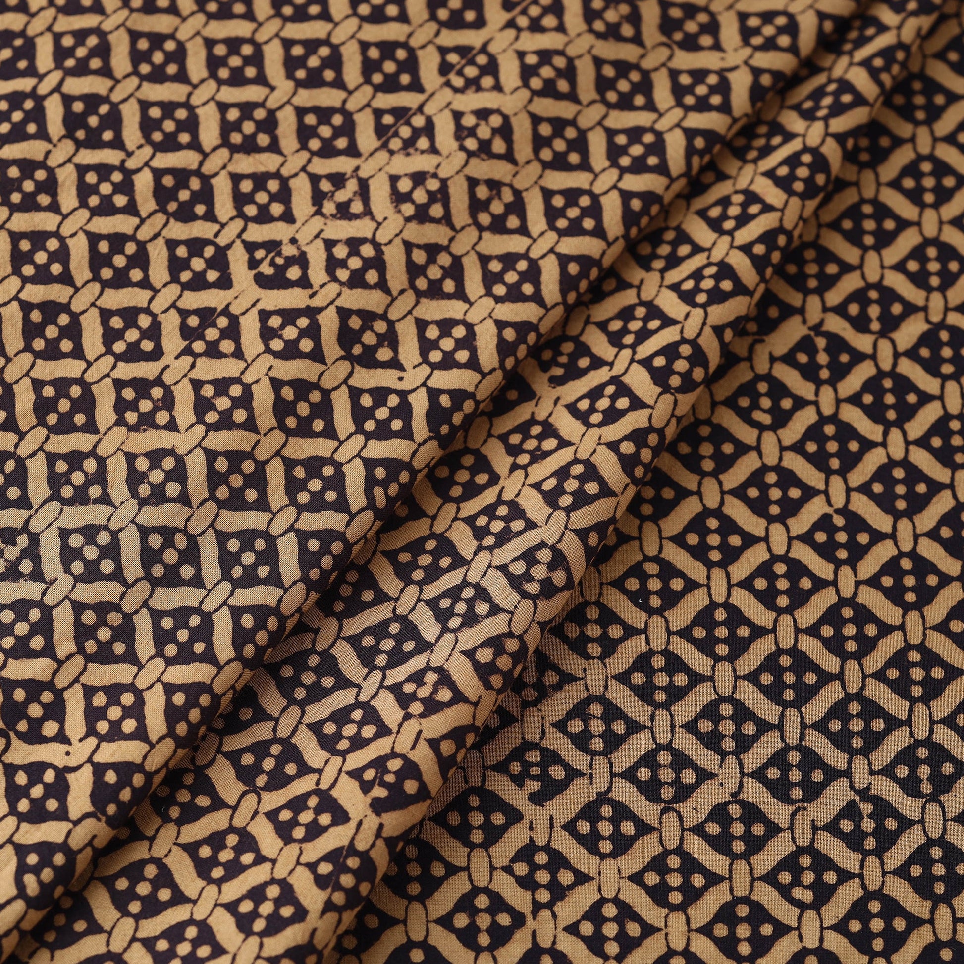 Brown - Hand Block Cotton Bagh Print Fabric 02