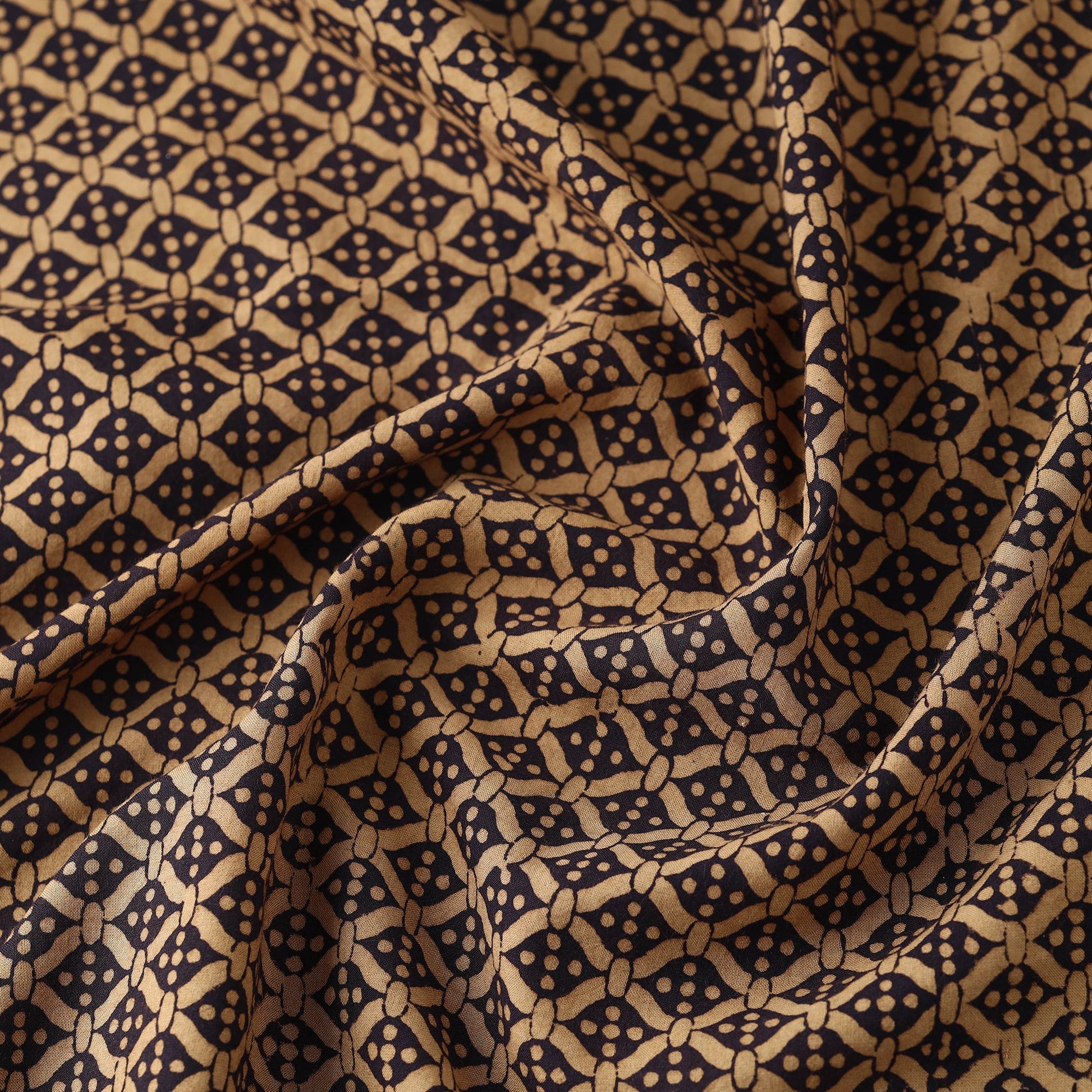 Brown - Hand Block Cotton Bagh Print Fabric 02