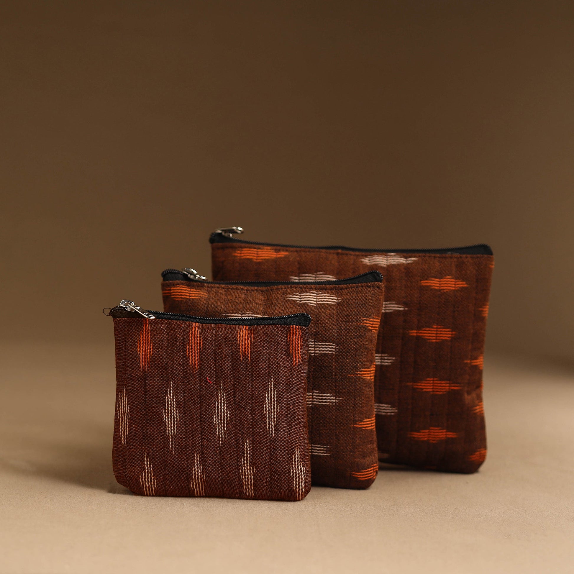 Brown - Handmade Cotton Utility Pouch Set 03
