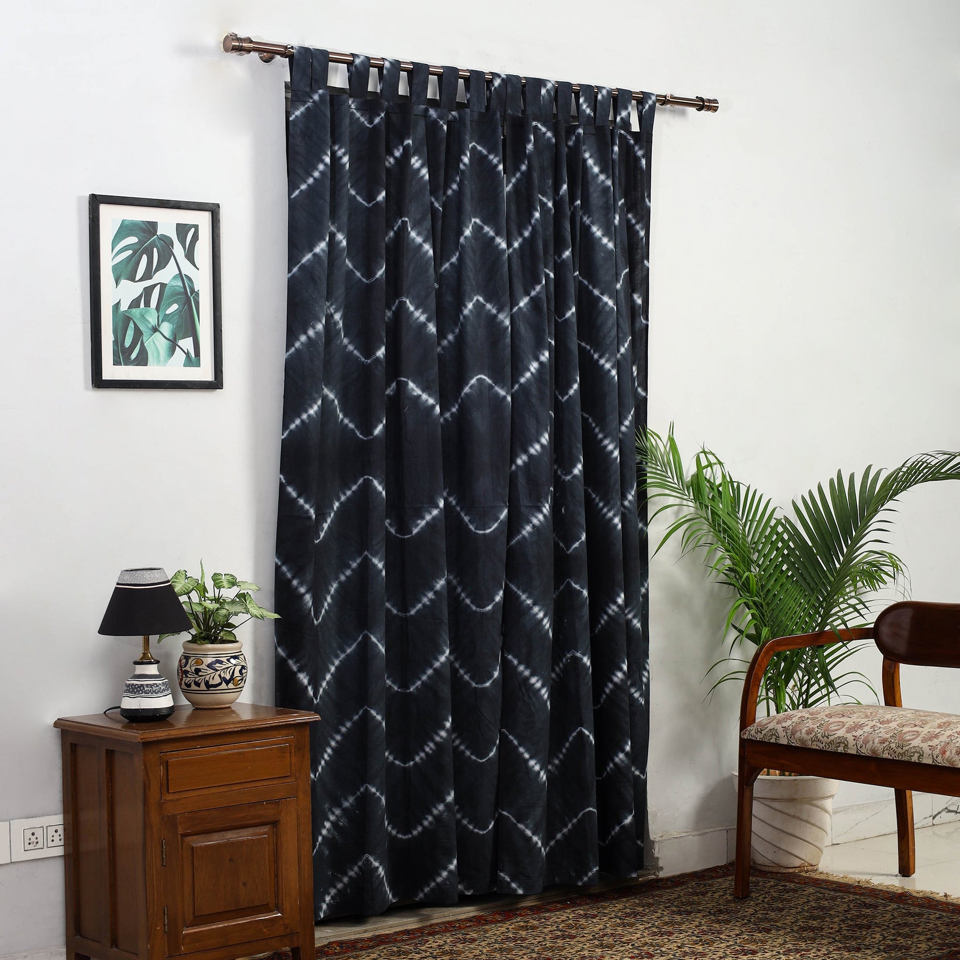 Black - Tie & Dye Cotton Shibori Curtain for Door (Set of 2) 14